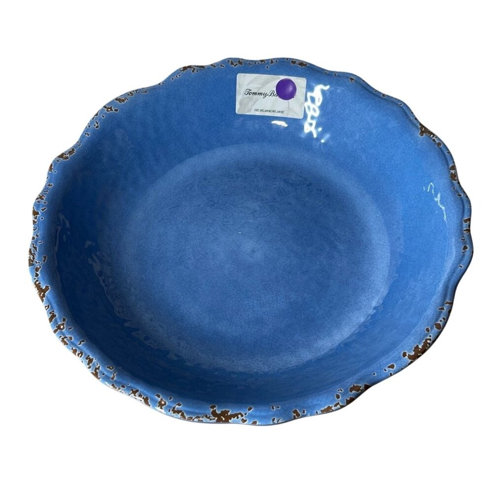 Tommy Bahama Blue Rustic Scalloped Edge Large Bowl New With Tags!